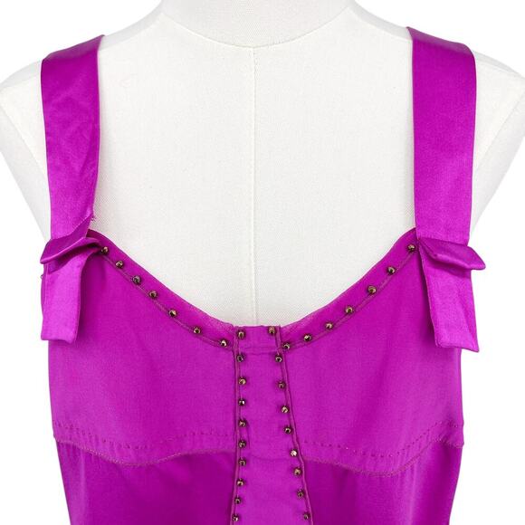 Diane Von Furstenberg Carl Top Fuchsia Pink Beaded Y2K Silk Blouse Size 8 - Picture 2 of 15